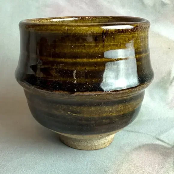 Vintage MCM Japanese Style Artisan Tea-Ware Stoneware Three Tea Cups & Bowl